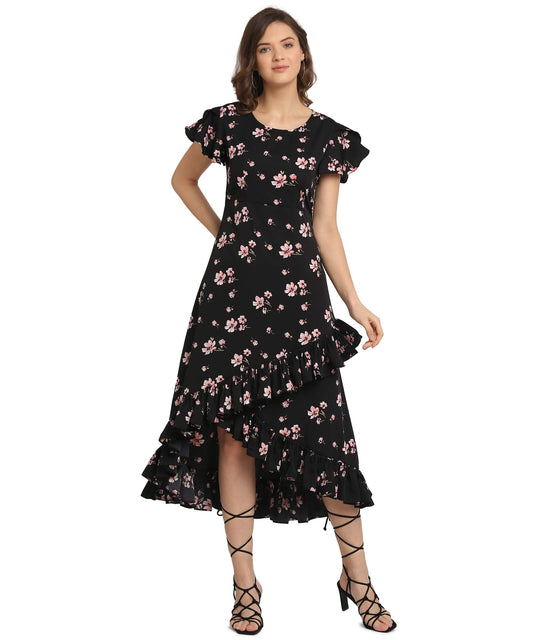 Oomph! Dress For Women Stylish| Summer Vacation Style |Floral Print Wrap Maxi |Lightweight Flared Maxi Dress For Casual & Holida