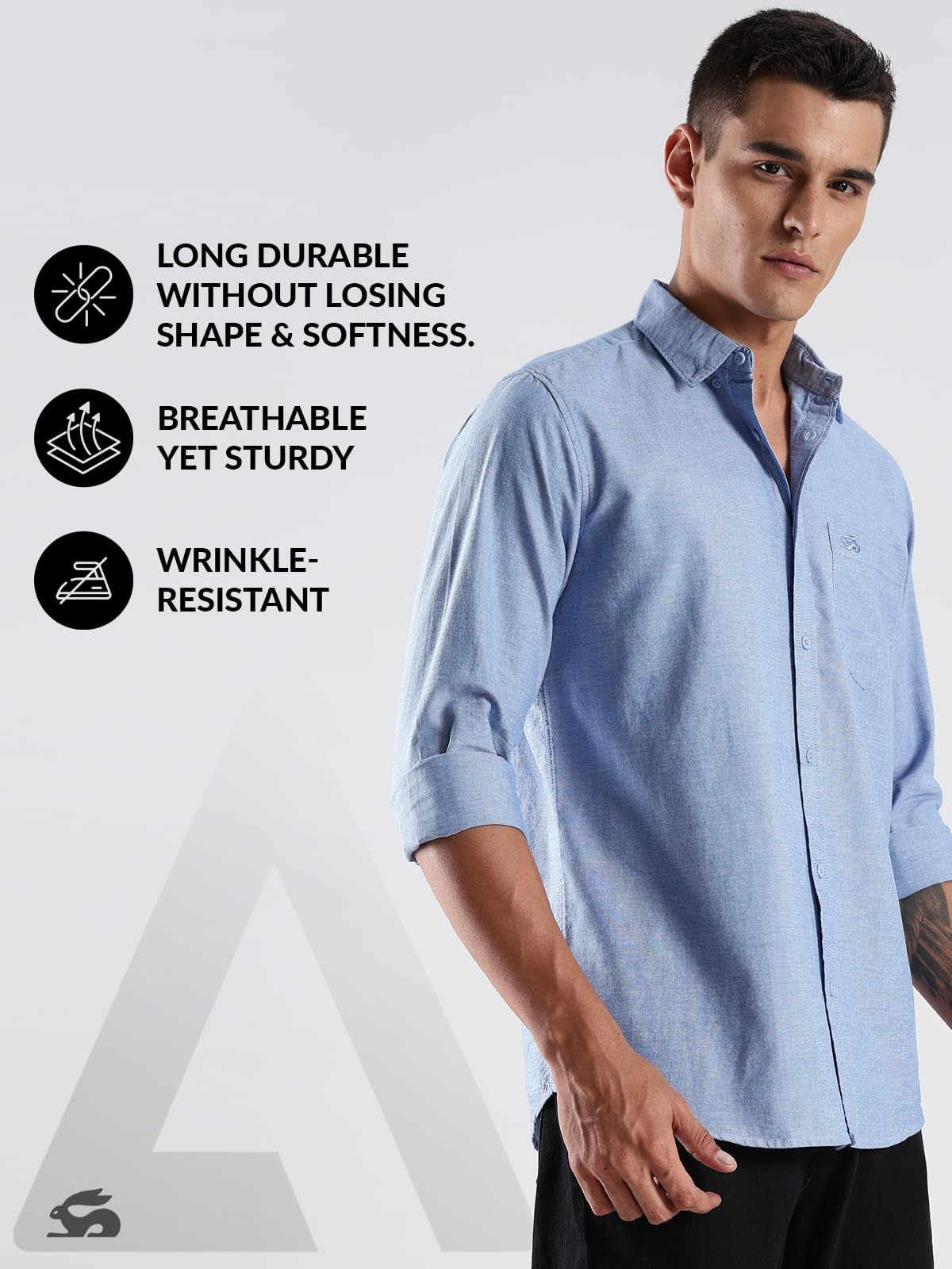 ADRO Mens Cotton Full Sleeve Regular Fit Casual Solid Shirt (Regular Fit | Solid Oxford Blue Shirt | All Day Fresh) | SH25-OXFD