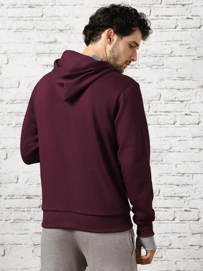 NOBERO Maroon Mens Travel Cotton Solid Plain Hoody Sports Winter Gym Workout Running Travel Trekking Hooded Sweatshirts and Hoo