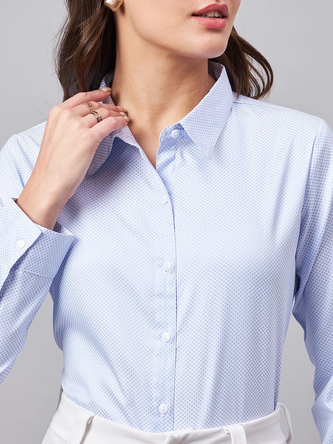 Style Quotient Women Micro Ditys Self Design Blue and White Polycotton Formal Shirt