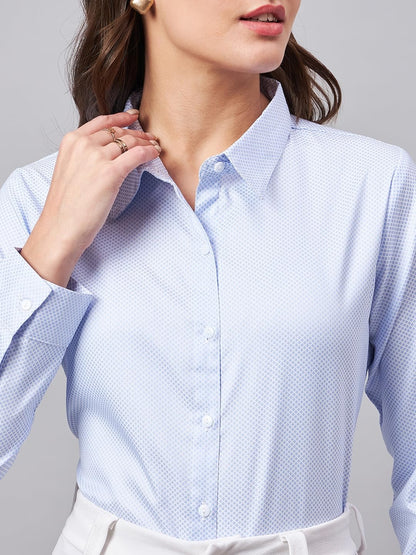 Style Quotient Women Micro Ditys Self Design Blue and White Polycotton Formal Shirt