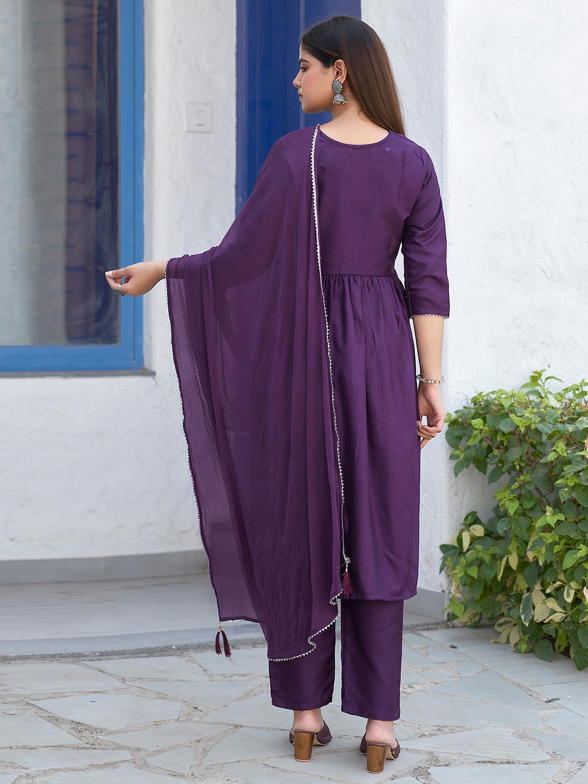 Sanisa Womens Art Silk Sequence Embroidery Work Alia Cut Kurta with Pant and Dupatta Set| Ethnic Set | Suit Set | Kurta Set(163