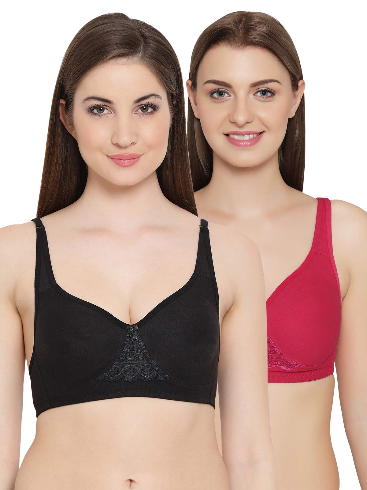 Clovia Womens Pack of 2 Cotton Double Layered Non-Wired T-Shirt Bra (COMBRC675_Multi-Coloured_38B)
