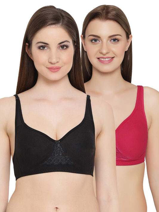 Clovia Womens Pack of 2 Cotton Double Layered Non-Wired T-Shirt Bra (COMBRC675_Multi-Coloured_38B)