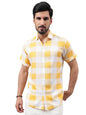 Besix MenS Yellow Rayon Printed Regular Fit Casual Shirt For Man - Poket, Short Sleeves, Spread Collar For Stylish Summer - Dai