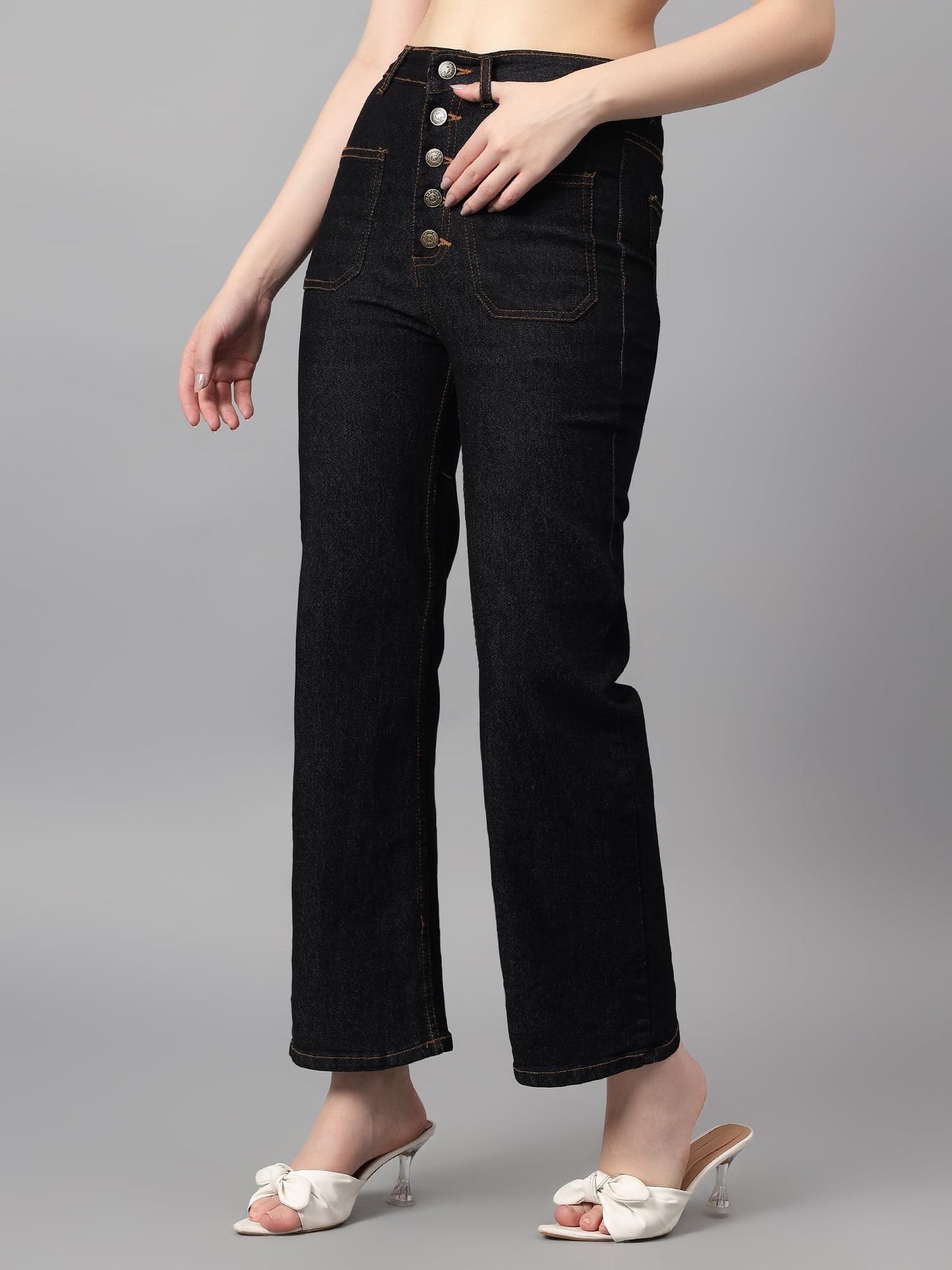 Kotty WomenS High Rise Solid Comfortable Stretchable Jeans(Black,26)
