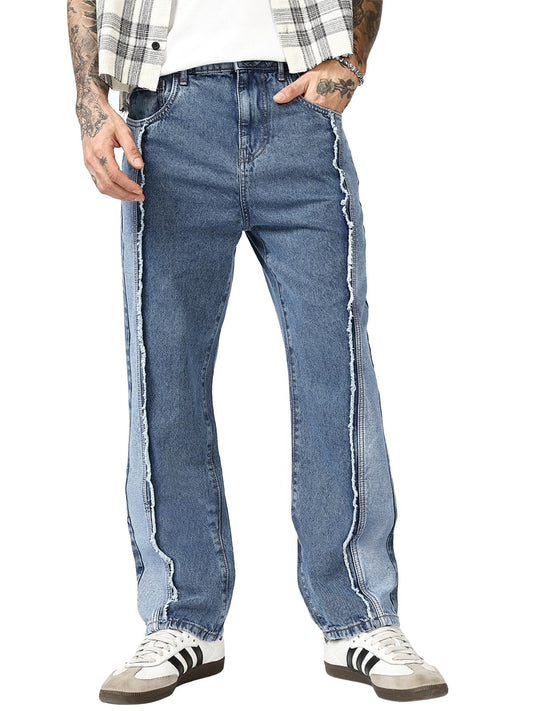 Bewakoof Mens Applique Straight Fit Cotton Jeans_684689_Blue_34