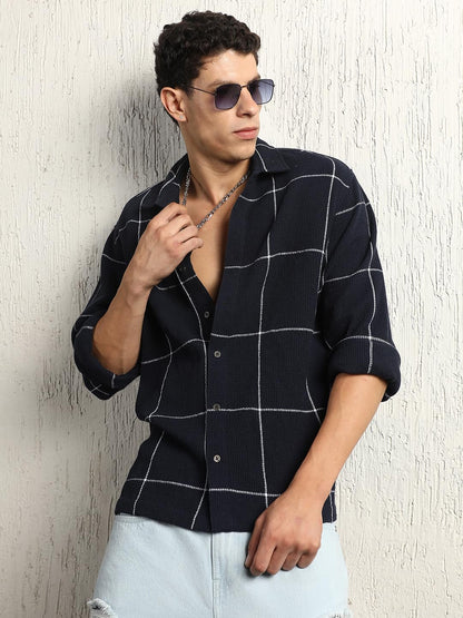 Hubberholme Men Summer Cotton Spread Collar Long Sleeves Oversized Casual Shirt 39 Blue
