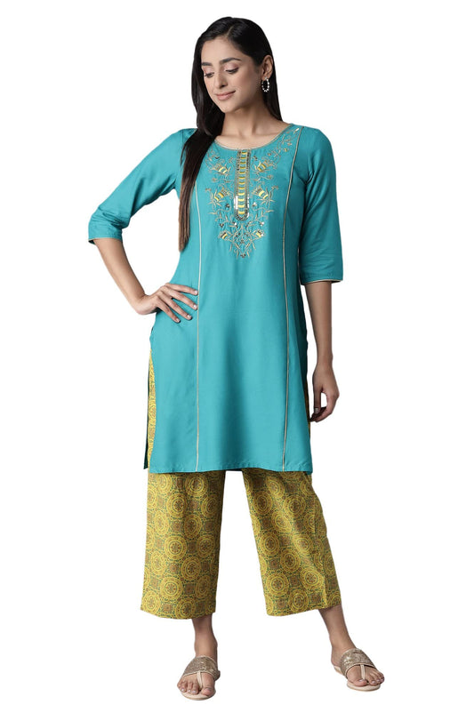 Aurelia Viscose Women Straight Kurta & Palazzo