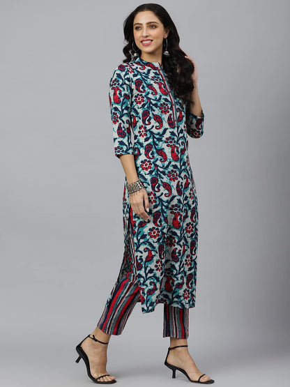 ANNI DESIGNER Women's Cotton Blend Printed Straight Kurta with Pant (Milan)