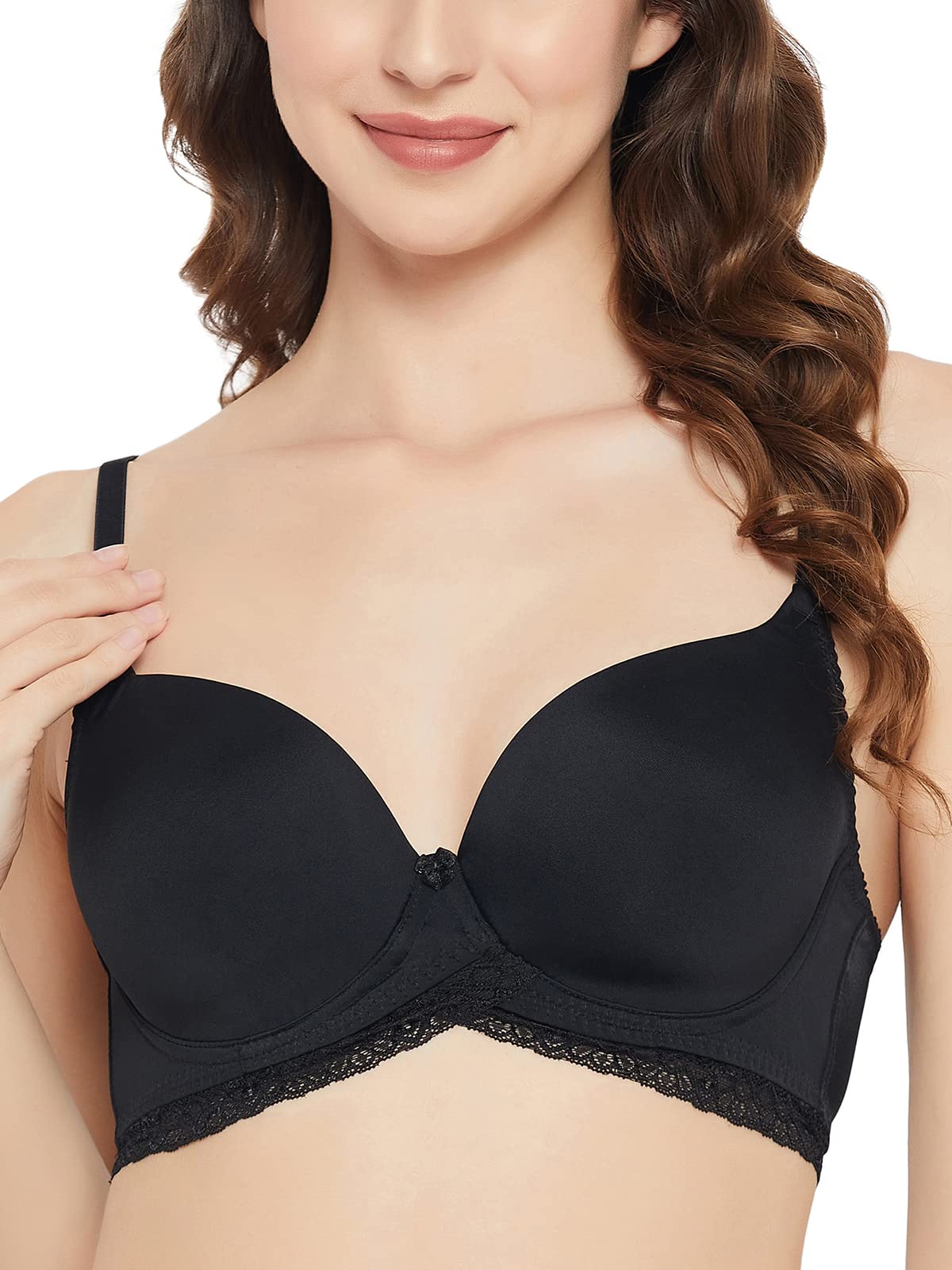 Clovia WomenS Lace Solid Padded Full Cup Underwired T-Shirt Bra (Br2381P13_Black_38C)