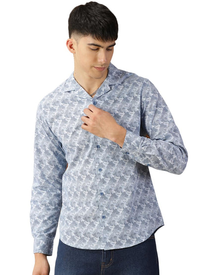 Thomas Scott Mens 100% Cotton Printed Regular Fit Casual Shirt - Blue