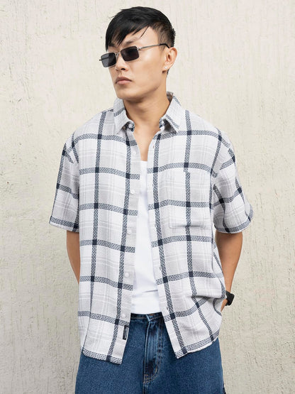 Hubberholme Men Cotton Short Sleeves Oversized Checked Shirt 4