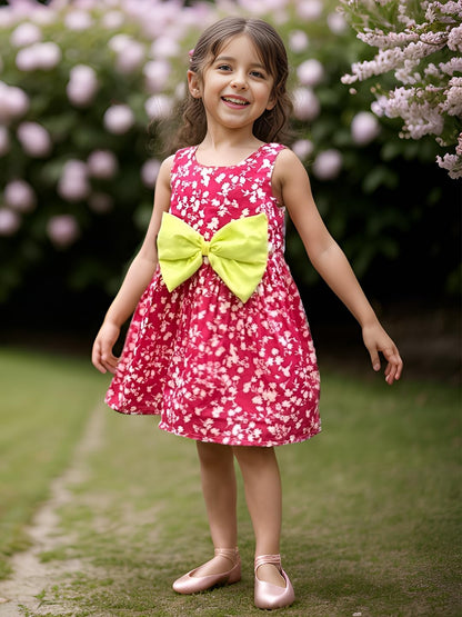 A.T.U.N. (ALL THINGS UBER NICE) Mini Fuchsia Floral Pam Bow Dress for Girls