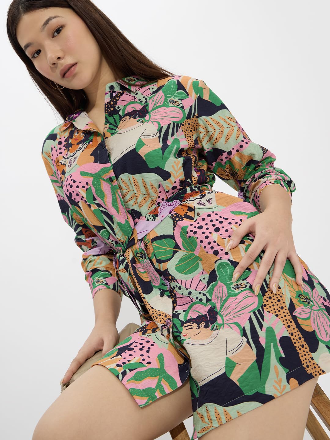The Souled Store Official Disney: Encanto Women And Girls Long Sleeves Collared Neck Button Front Viscose Blend All Over Printed