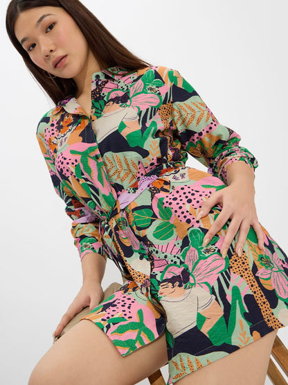 The Souled Store Official Disney: Encanto Women And Girls Long Sleeves Collared Neck Button Front Viscose Blend All Over Printed