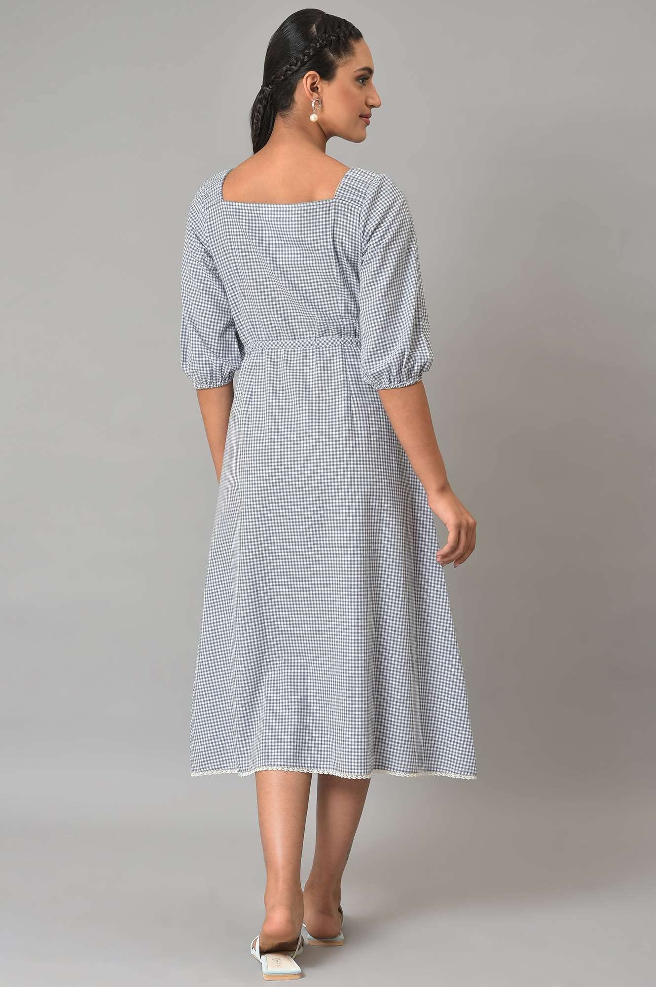 Aurelia WomenS Cotton Midi Check White Dress