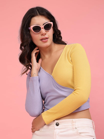 Rigo Casual Wear V Neck Rib Knit Top for Women | Slim Fit Long Sleeves Western Tops for Women
