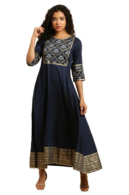 W For Woman WomenS Polyester Blue Panelled Embroidered Festive Dress Ankle Length 23Auw10290-220805
