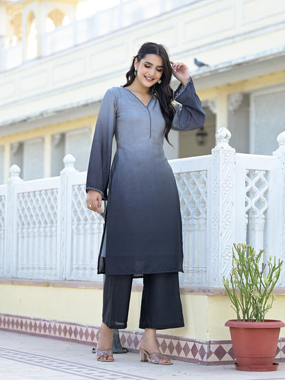 Varanga Women Ombre Grey A-Line Kurta Set