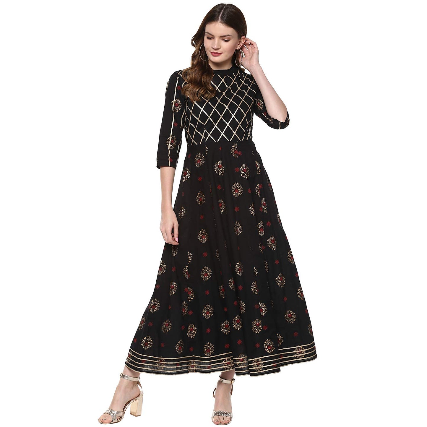 idaLia Gold Print Anarkali Kurta