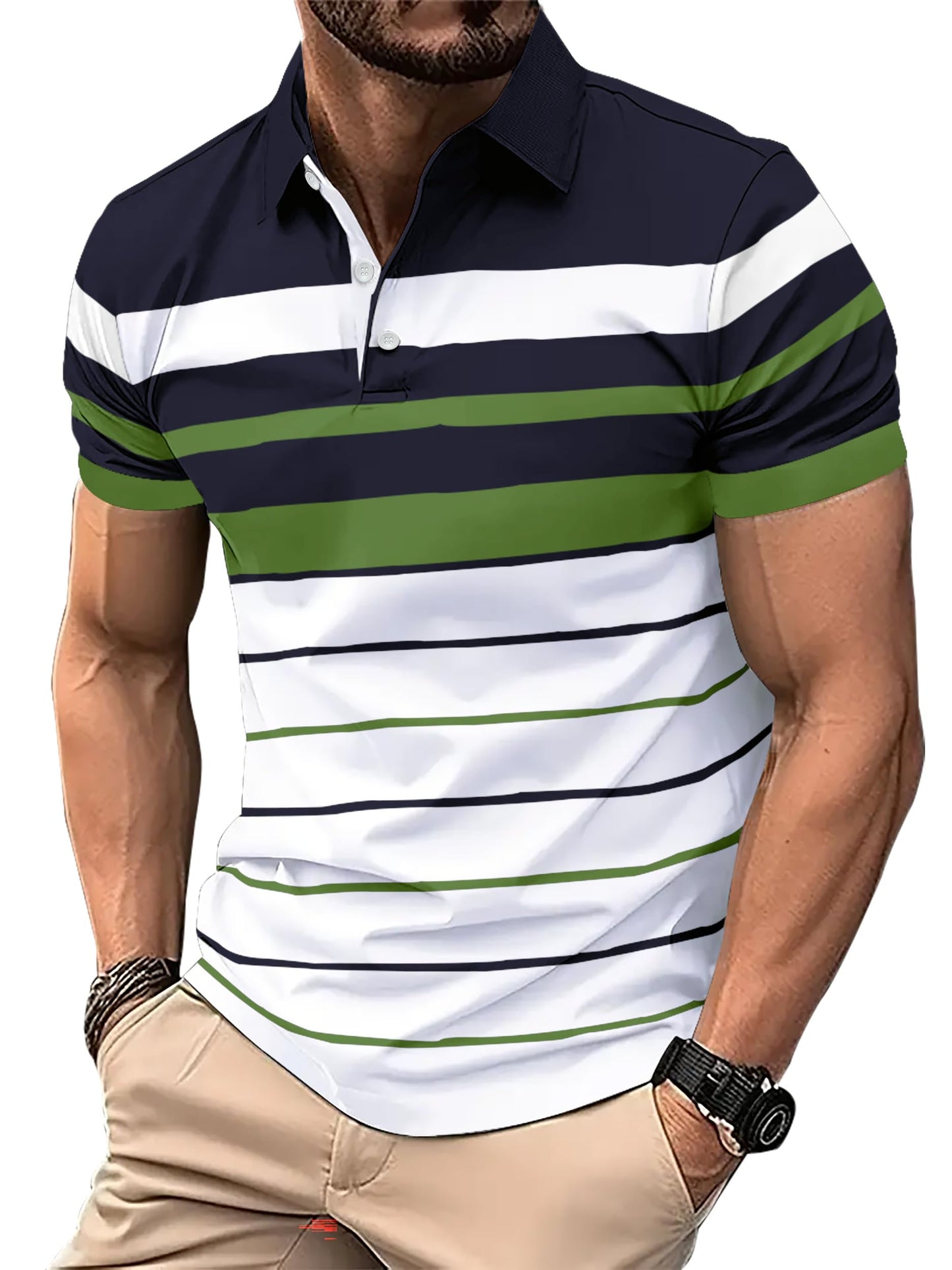 Noble Monk MenS Regular Fit Polo Neck T-Shirt | Half Sleeve | Stripe On Chest | Collared Neck Tshirt For Men