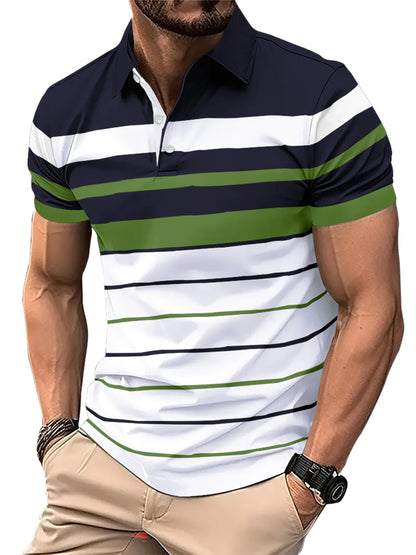 Noble Monk MenS Regular Fit Polo Neck T-Shirt | Half Sleeve | Stripe On Chest | Collared Neck Tshirt For Men