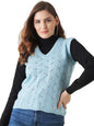 Modeve Self Design V Neck Casual Women Light Blue Sweater||Winterwear||