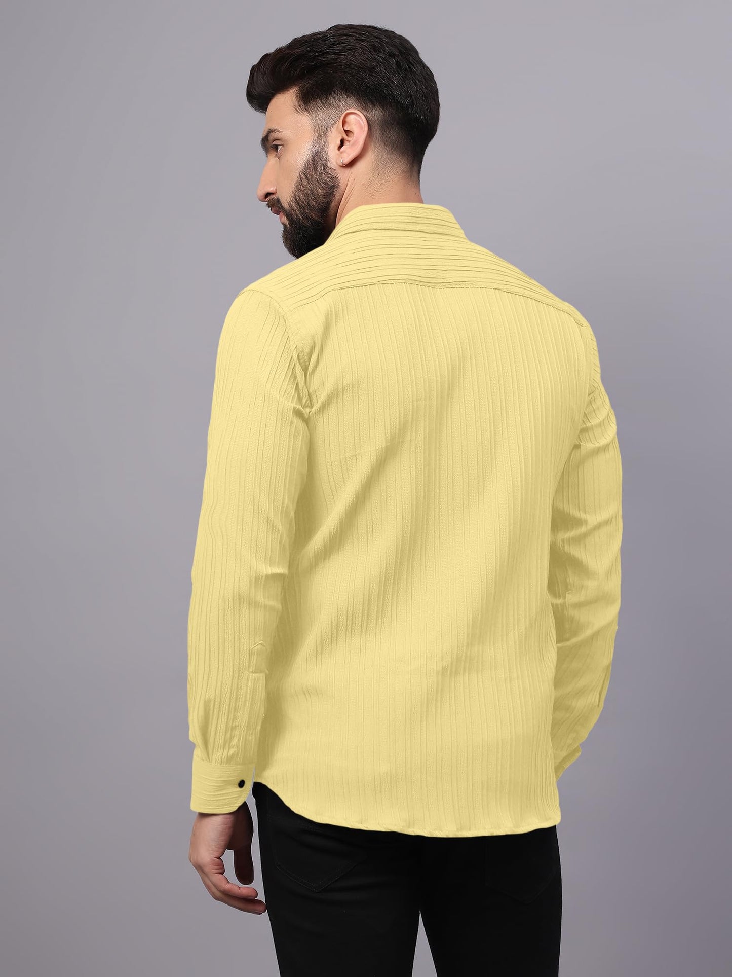 Finivo Fashion MenS Casual Button Down Shirts Long Sleeve Linen Shirt Fashion Textured Beach Summer Shirts Yellow