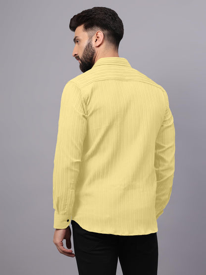 Finivo Fashion MenS Casual Button Down Shirts Long Sleeve Linen Shirt Fashion Textured Beach Summer Shirts Yellow