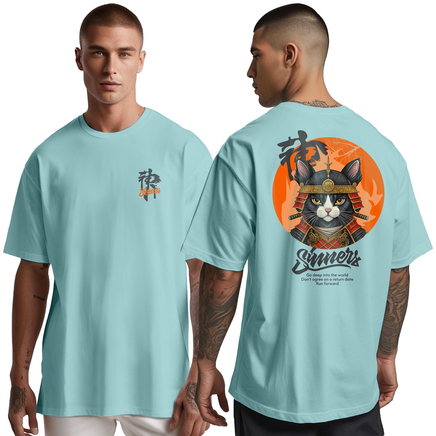Peppyzone Mens Oversized Fit T-Shirt (PZ-OST-Trendy50_Sky Blue