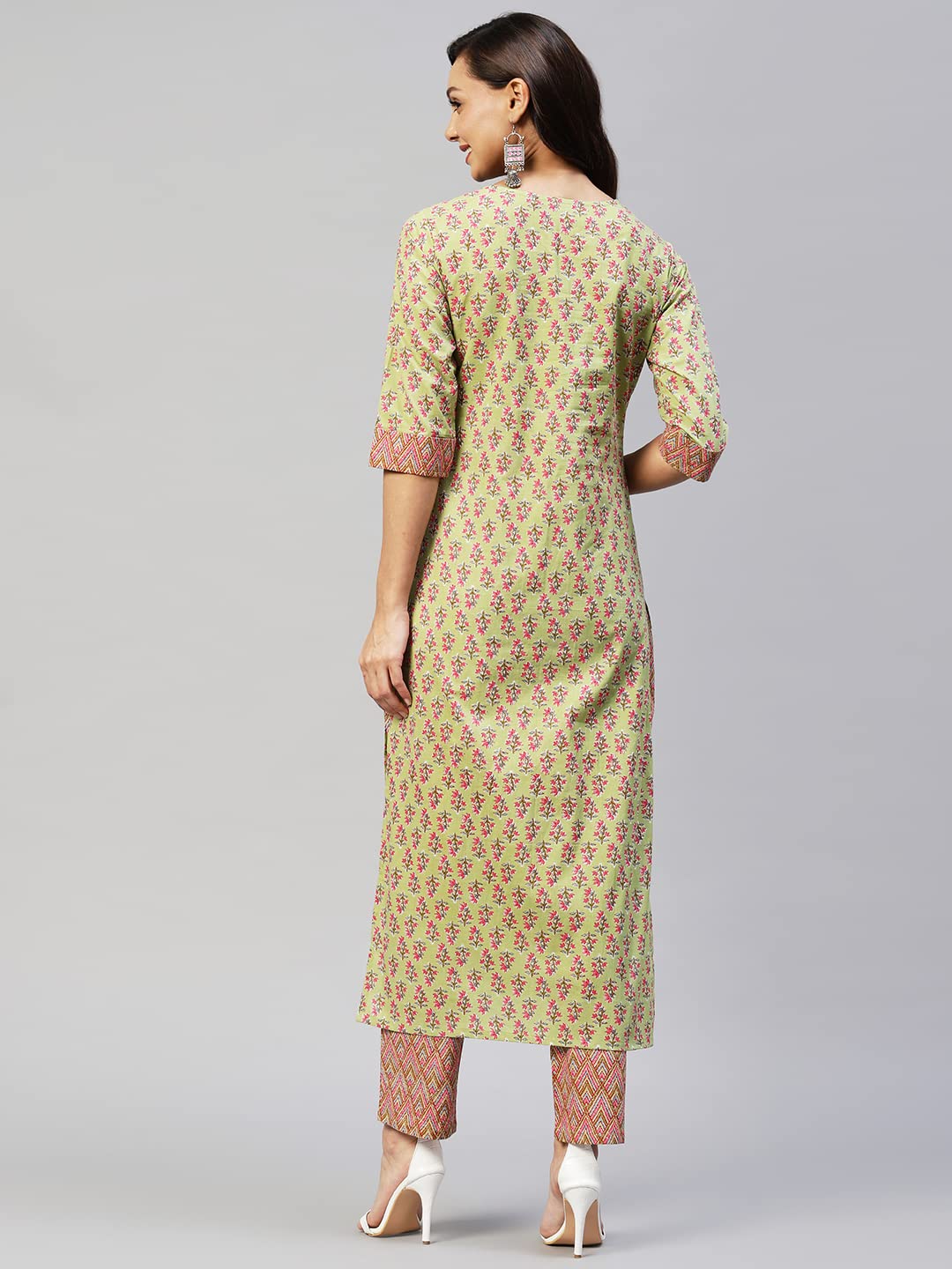 GoSriKi Women's Cotton Blend Straight Printed Kurta & Pant