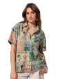 The Souled Store Pink Panther: Comics Women and Girls Short Sleeves Collared Neck Button Front Multicolour All Over Printed Visc