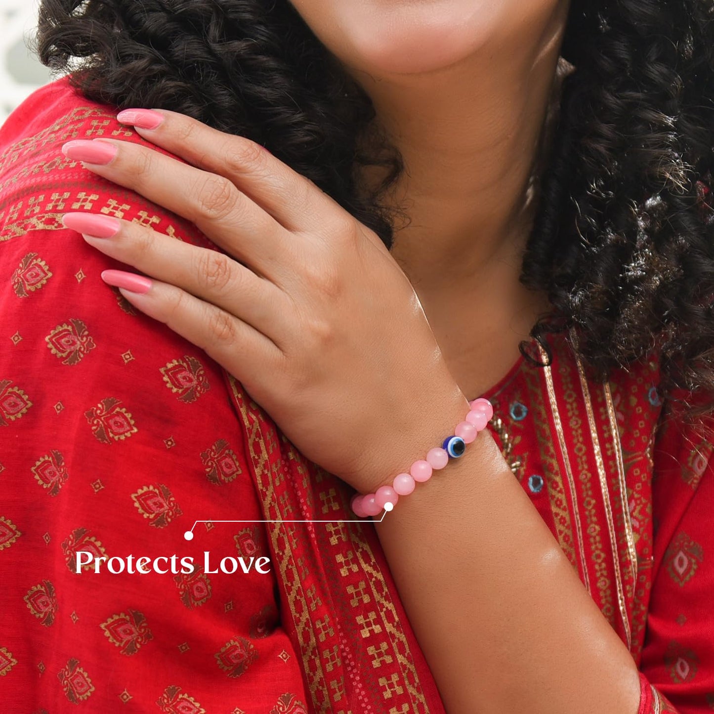 Astrotalk Rose Quartz with Evil Eye Bracelet | Love, Protection & Positive Energy | Astrology Bracelet for Men & Women | Certified Crystal Bracelet | Valentine Gift For Girlfriend