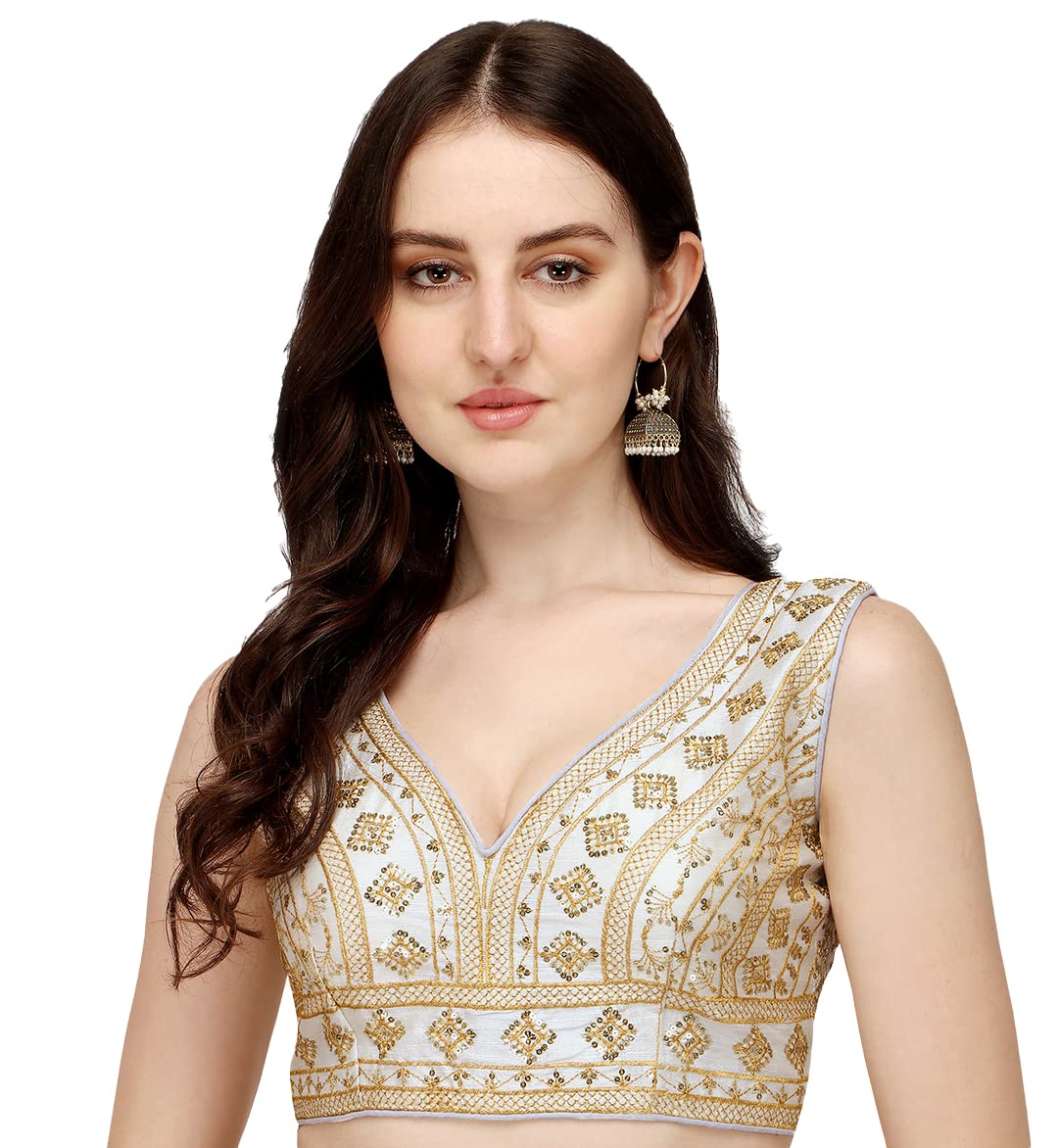 Vihu Fashion WomenS Silk Embroidery Sequins Zari Work Readymade Saree Blouse