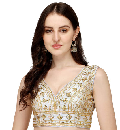 Vihu Fashion WomenS Silk Embroidery Sequins Zari Work Readymade Saree Blouse