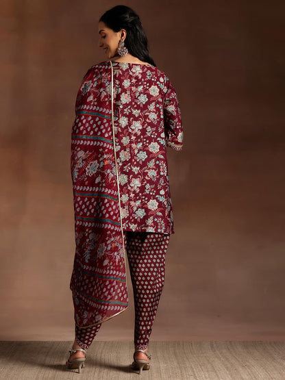 Libas Womens Printed Silk Blend Straight Kurta With Dhoti Pant And Dupatta