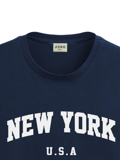 ADRO Mens New York Printed Tshirt for Men - Premium Cotton T Shirt for Men - Urban Stylish T-Shirt in Regular Fit Navy Blue T-Sh