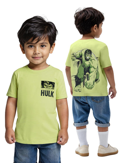 The Souled Store Hulk: The Incredible Boys Short Sleeves Round Neck Green Printed Regular Fit Cotton T-Shirts (2-8 Yrs)