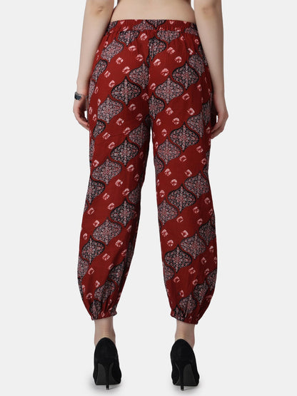 POPWINGS Casual Bagru Printed Joggers for Women || Pull On Joggers for Women || Comfortable Casual Women Joggers for Summer || L