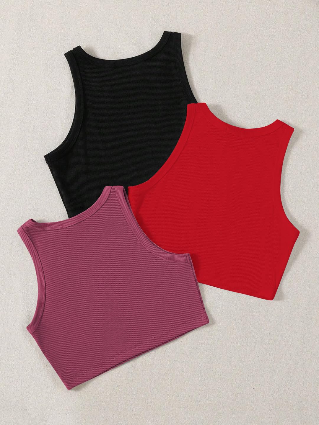 Toochki Tops for Woman | Spandex Top | Crop | Short | Western | for Jeans | Sleeveless | Stretchable | Pack of Three | Black-RED