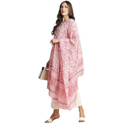 anubhutee Floral Embroidered Cotton Straight Kurta Palazzos Suit Set with Dupatta for Women