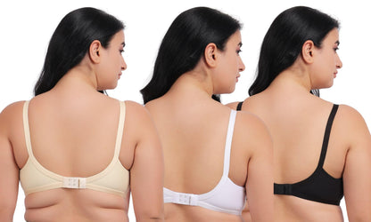 Fabme WomenS Cotton Wire Free Casual Nursing Bra (Pack Of 3) (Po3-Br_14_Skin, White, Black