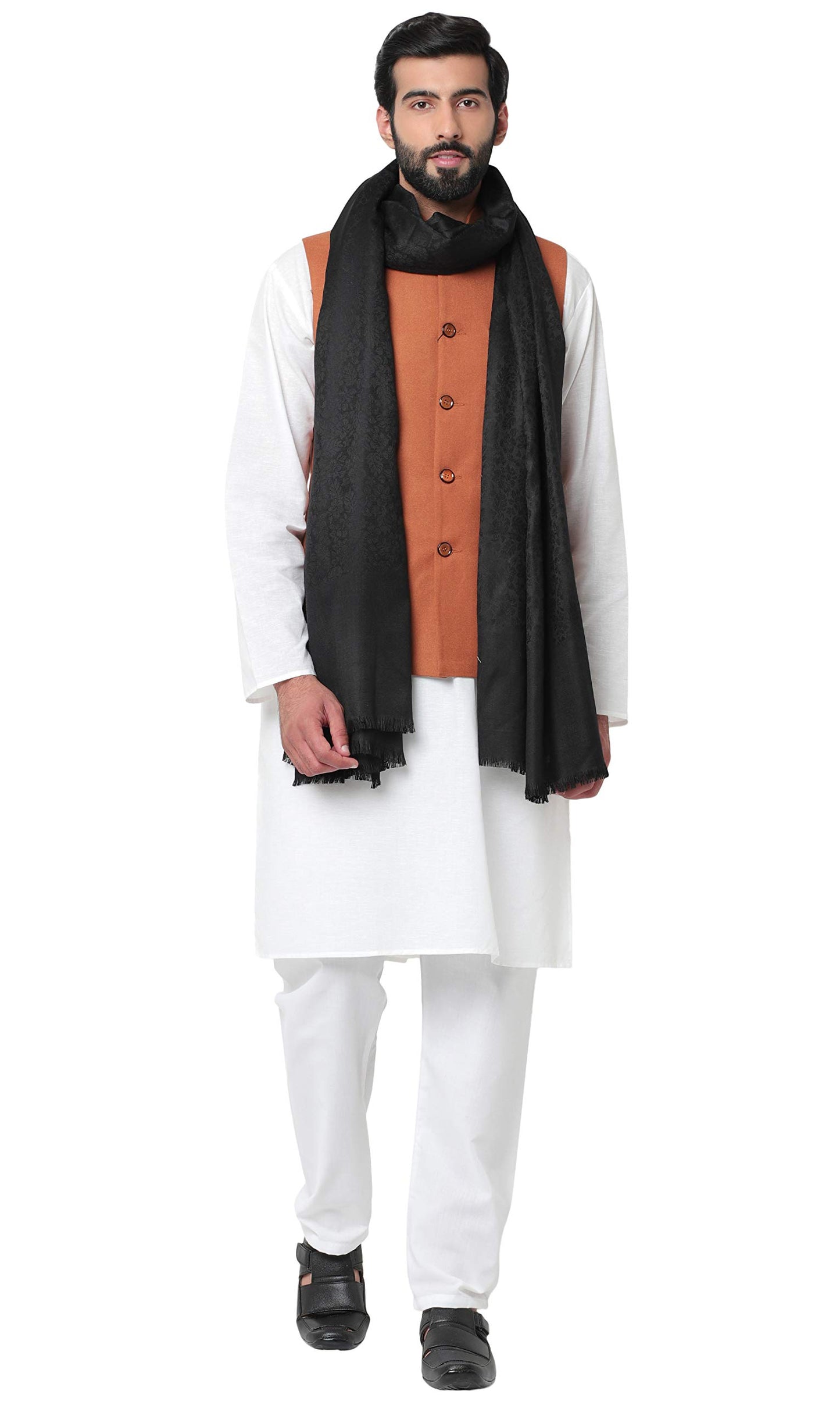 Weavers Villa MenS Plain Self Design Pure Wool Lohi/Woollen Shawl, 125Cm X 250Cm