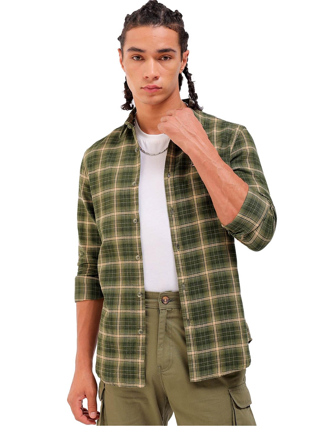 The Indian Garage Co Mens Slim Fit Shirt (1223-SHBCYD-04-02_Green