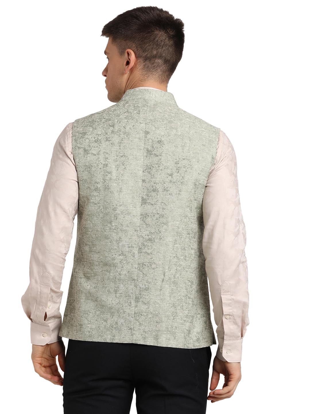 Turtle Men Terylene Rayon Grey Jacquard Party Nehru Jacket
