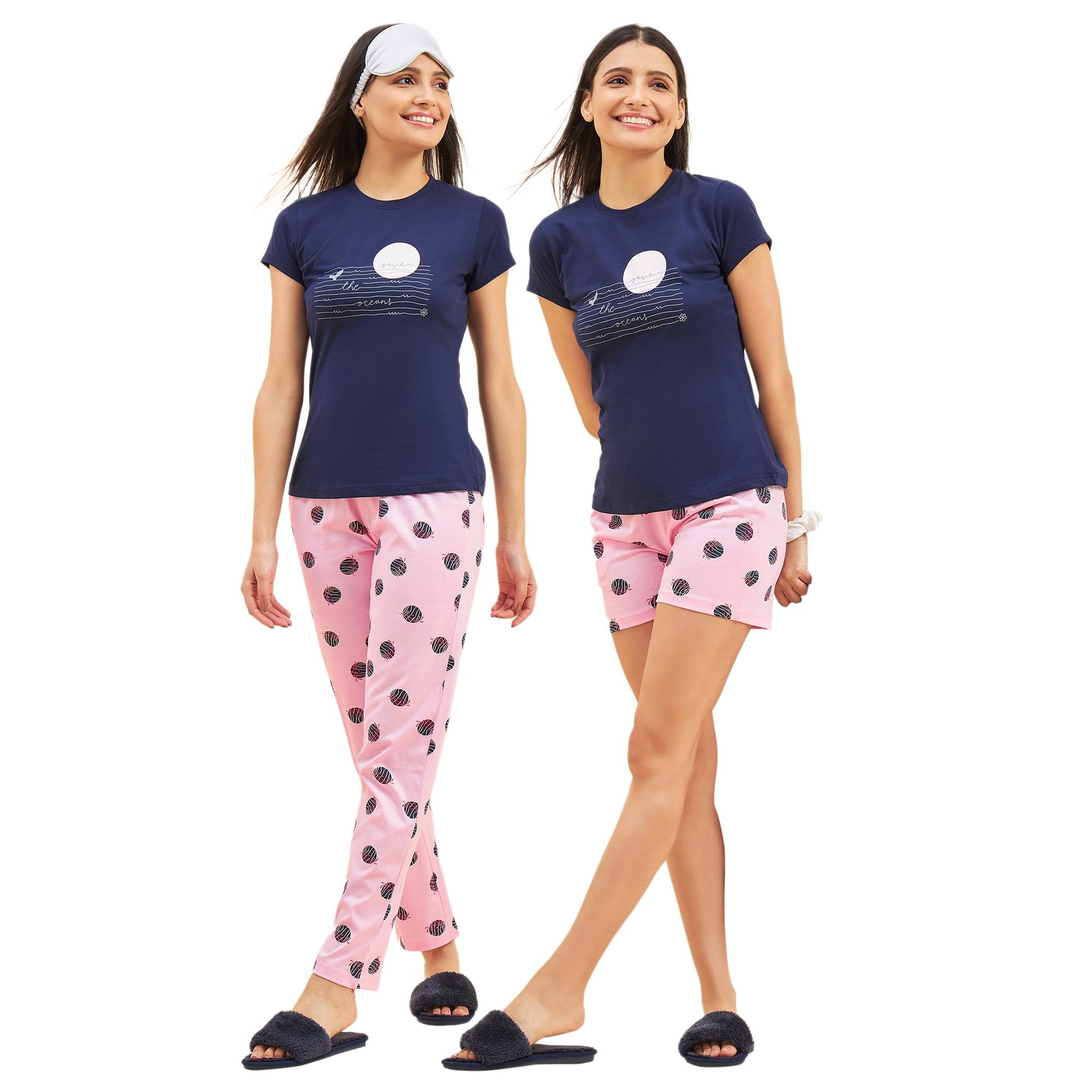 Sweet Dreams Women Printed 3 Piece Set Navy