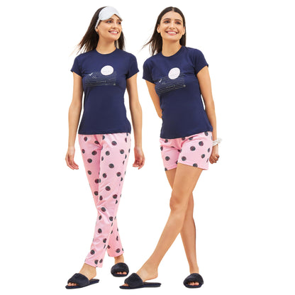 Sweet Dreams Women Printed 3 Piece Set Navy
