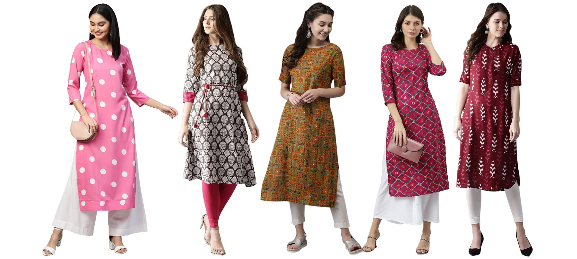 ANNI DESIGNER Women's Crepe Straight Printed Kurta Pack of 5 (Crepe-Combo-NW_023)