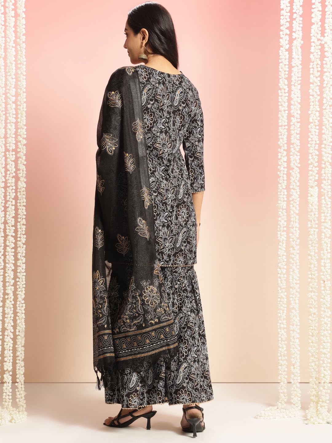 ANNI DESIGNER Women's Rayon Viscose Straight Printed Kurta with Sharara & Dupatta